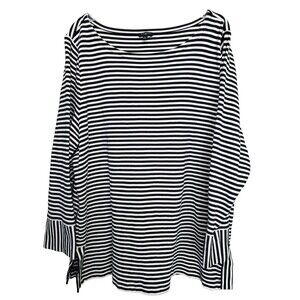 Talbots Woman Cotton Black Striped Boat Neck Knit Tunic Size 3X